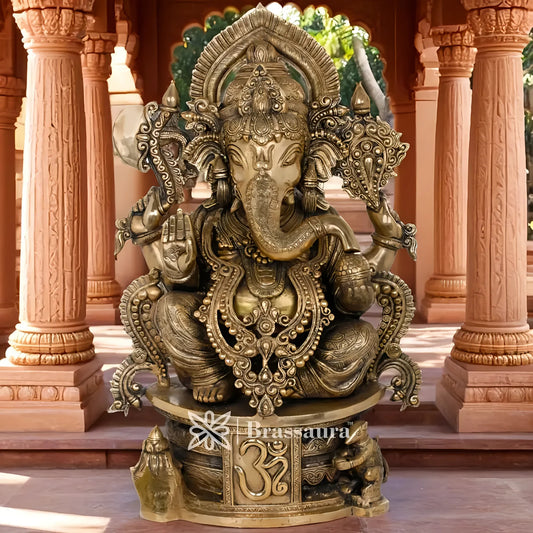 Brassaura™ Brass Jewellery Ganesha Idol for Home Decor | Weight 32 Kgs | Height 23 Inches