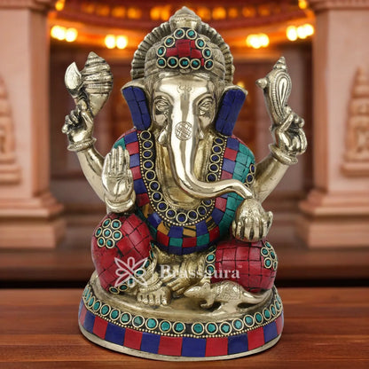 Brass Ganesha Statue For Home Decor And Gift Item Weight 3.2 Kg And Height 8 Inch