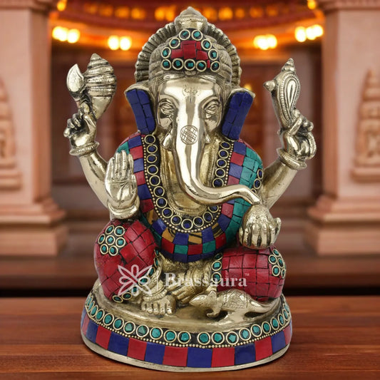 Brass Ganesha Statue For Home Decor And Gift Item Weight 3.2 Kg And Height 8 Inch