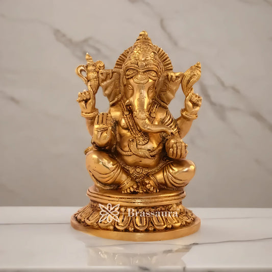 Brassaura™ Brass Ganesha Statue – “Symbol of Auspiciousness” | Height 8 Inches & Weight 2.8 Kgs