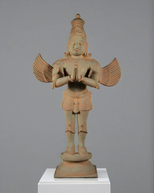 Brassaura™ Brass Standing Garuda Dev Statue with Green Patina | Handcrafted Divine Décor | Weight 11 Kgs | Height 22 Inches