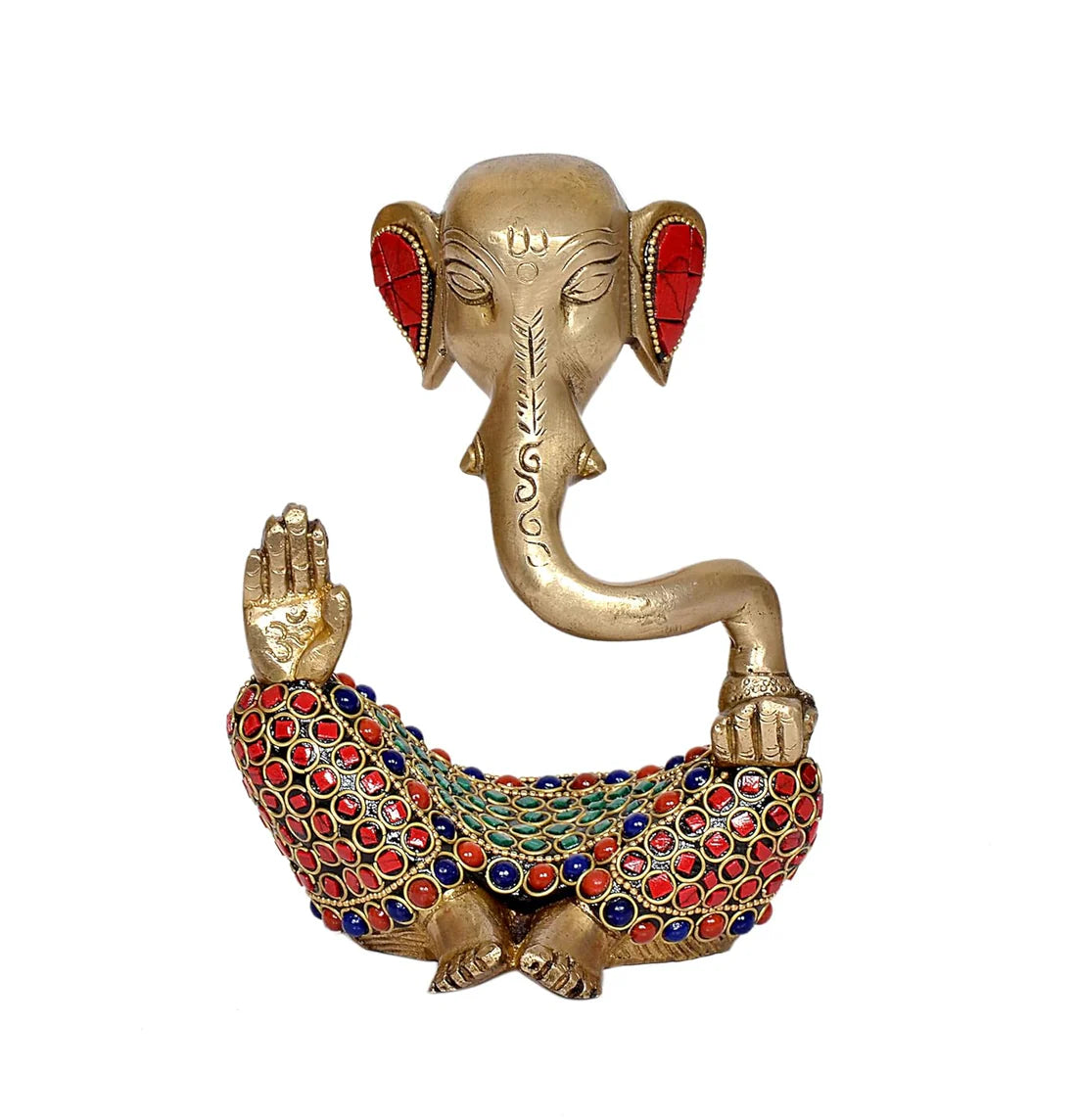 Brassaura® Modern Ganesha Brass Idol with Stone Work | Decorative Spiritual Showpiece | Height 6 Inches