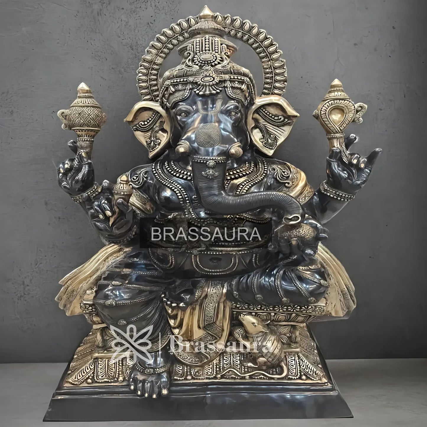 Brassaura™ Brass Big Ganesha Idol for Home and Decor | Weight 200 Kgs | Height 61 Inches | Multi-Coloured