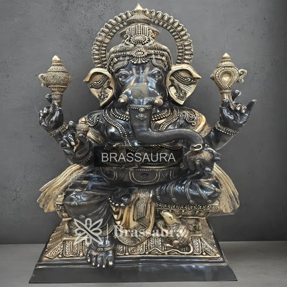 Brassaura™ Brass Big Ganesha Idol for Home and Decor | Weight 200 Kgs | Height 61 Inches | Multi-Coloured