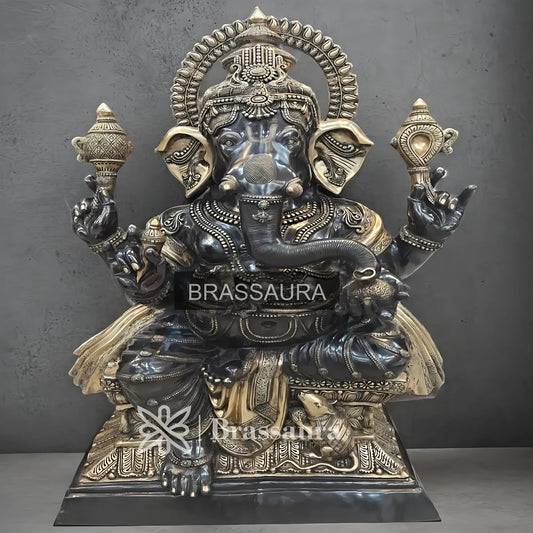 Brassaura™ Brass Big Ganesha Idol for Home and Decor | Weight 200 Kgs | Height 61 Inches | Multi-Coloured