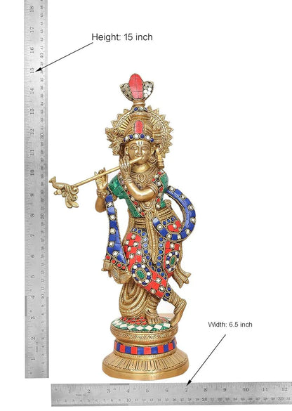 Brassaura® Brass Lord Krishna Idol | Height 15 Inches