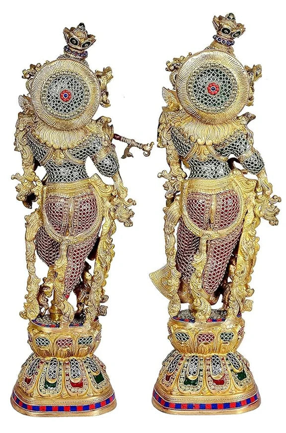 Brassaura® Brass Radha Krishna Statue Pair | 30 Inch Multicolor Standing Idols