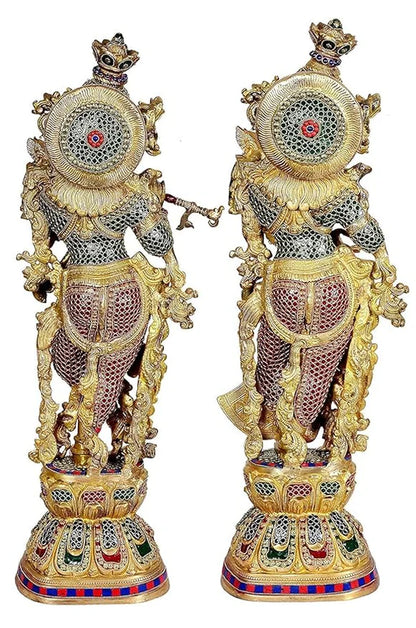 Brassaura® Brass Radha Krishna Statue Pair | 30 Inch Multicolor Standing Idols