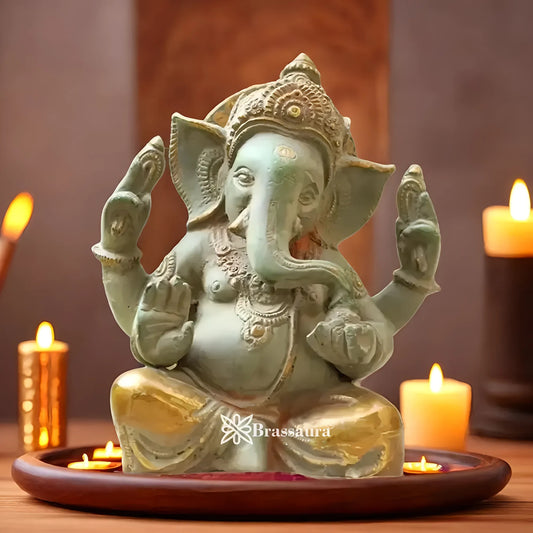 Brassaura™ Brass Ganesha Idol | Height 6 Inches & Weight 2.2 Kgs
