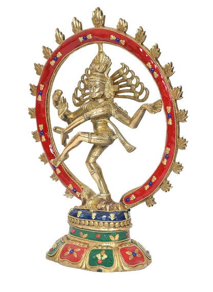Brassaura® Brass Shiva Nataraj Idol | 11.5 Inch Multicolor Dancing Shiva Statue | Handcrafted Brass Murti for Home & Office Décor