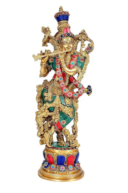 Brassaura® Brass Lord Krishna Idol Statue | Height 15 Inches