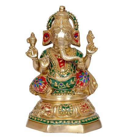 Brassaura® Brass Lakshmi Ganesha Statue | Height 11.5 Inches