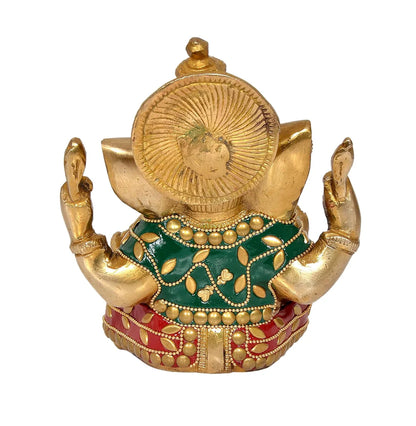 Brassaura® Brass Ganesha Statue | Height 5.5 Inches | Multicolor Ganpati Murti for Home Décor & Pooja