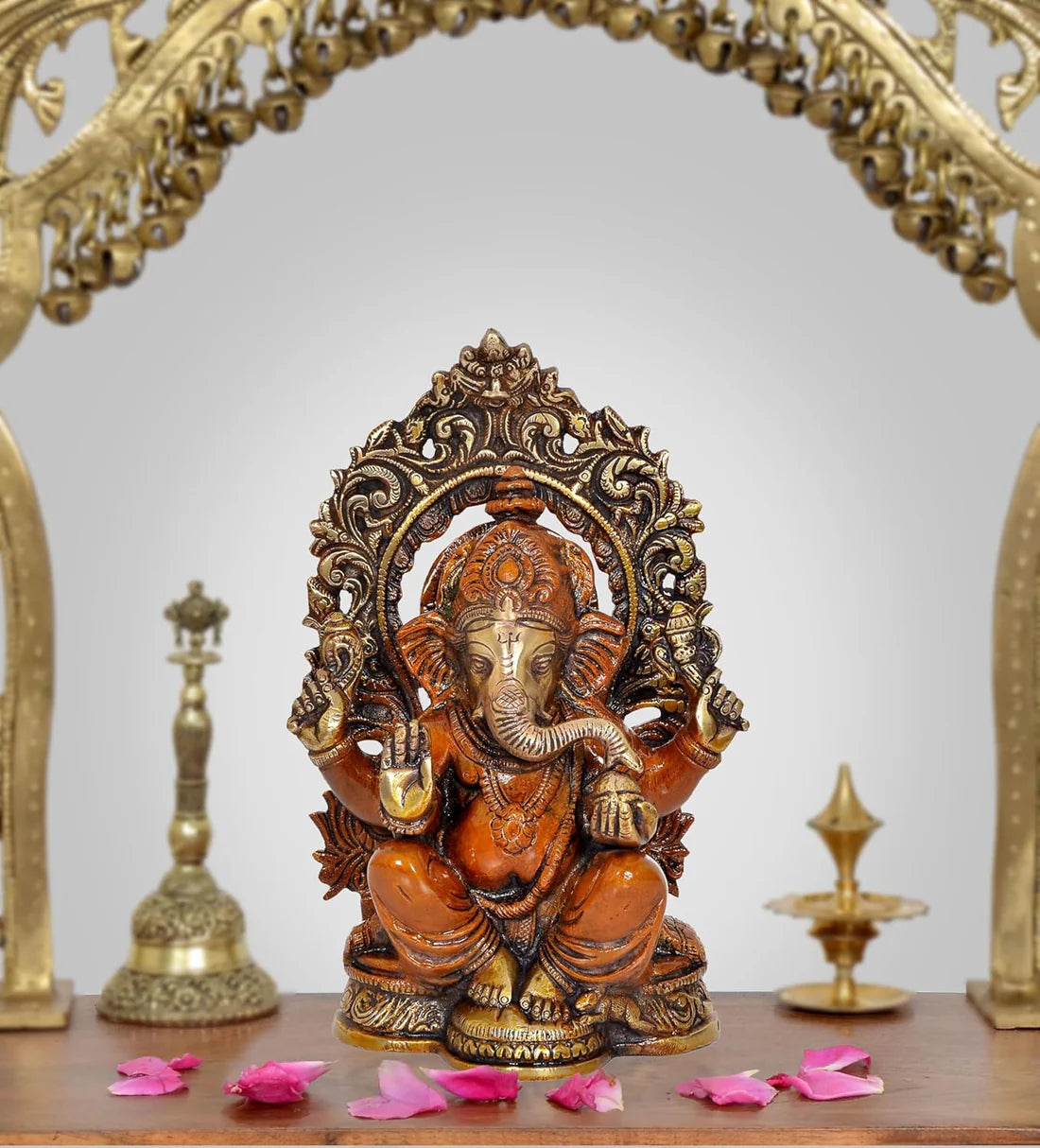 ब्रासोरा® वृंदावन वेणुगोपाल कृष्ण पीतल की प्रतिमा मोर के साथ | एंटीक नीला और सुनहरा रंग | ऊँचाई 20 इंच