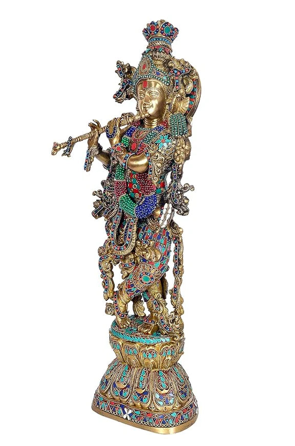 Brassaura® Brass Lord Krishna Playing Flute Statue | Height 29 Inches