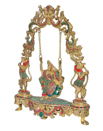 Brassaura® Brass Radha Krishna Jhula Idol | 18 Inch Multicolor Murlidhar Statue | Handcrafted Brass Murti for Home & Temple