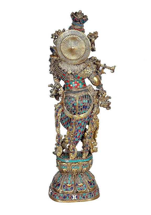 Brassaura® Brass Lord Krishna Playing Flute Statue | Height 29 Inches