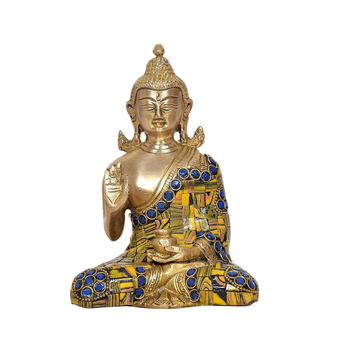 Brassaura® Brass Buddha Statue | Height 6.5 Inches | Golden Meditating Buddha Idol for Home & Office