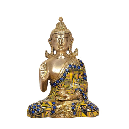 Brassaura® Brass Buddha Statue | Height 6.5 Inches | Golden Meditating Buddha Idol for Home & Office