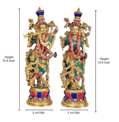 ब्रासोरा® वृंदावन वेणुगोपाल कृष्ण पीतल की प्रतिमा मोर के साथ | एंटीक नीला और सुनहरा रंग | ऊँचाई 20 इंच