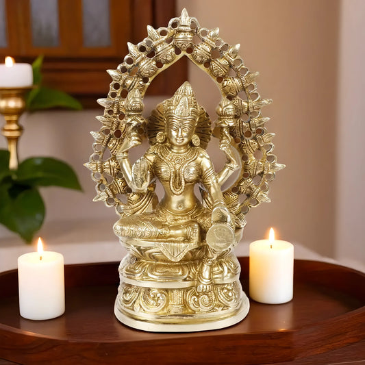 Brassaura™ Classic Brass Laxmi Statue – Height 12 Inches & Weight 3 Kgs | Puja Room Idol