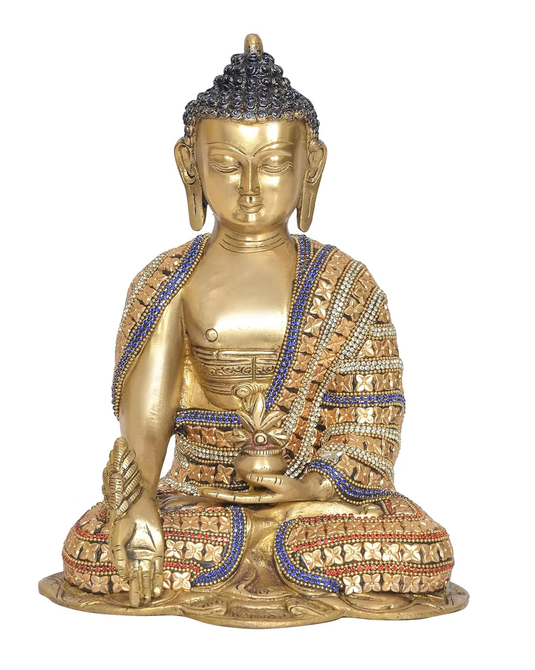 Brassaura® Brass Buddha Statue | 10 Inch Multicolor Buddha Idol | Handcrafted Brass Murti for Home & Meditation Décor