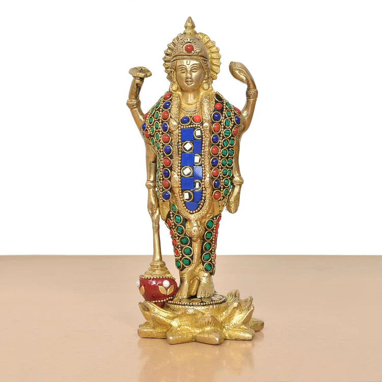 Brassaura® Brass Lord Vishnu Standing Idol | Height 8 Inches