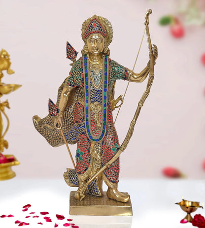 ब्रासोरा® वृंदावन वेणुगोपाल कृष्ण पीतल की प्रतिमा मोर के साथ | एंटीक नीला और सुनहरा रंग | ऊँचाई 20 इंच