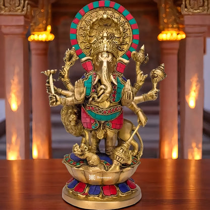 Brassaura™ Large Standing Ganesha Brass Statue – Height 12.91 inches | Weight 4 kgs
