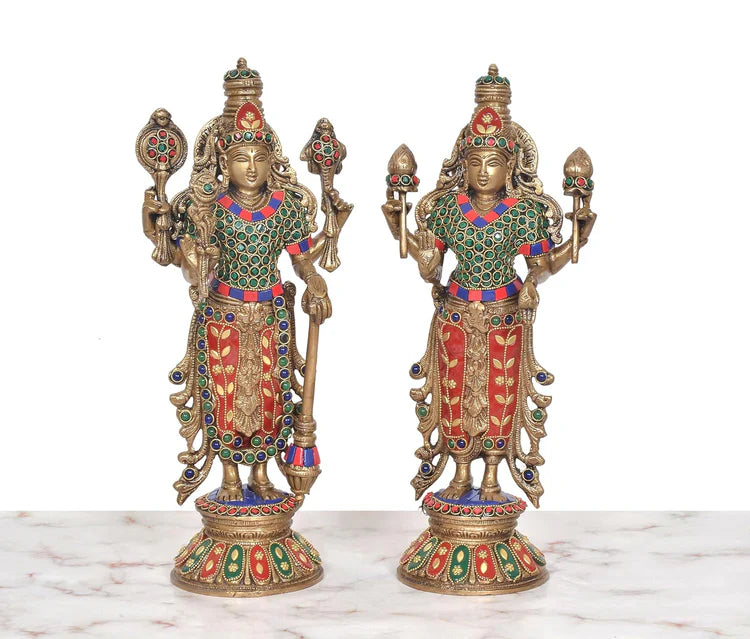 ब्रासोरा® वृंदावन वेणुगोपाल कृष्ण पीतल की प्रतिमा मोर के साथ | एंटीक नीला और सुनहरा रंग | ऊँचाई 20 इंच