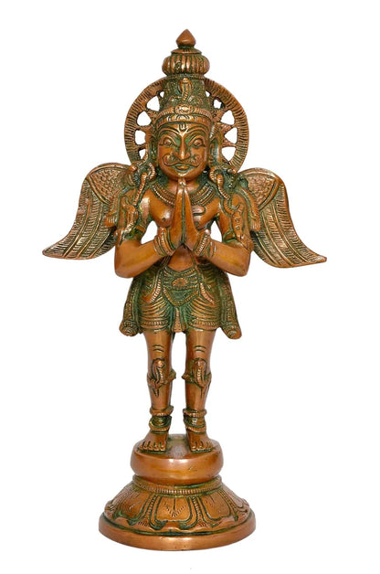 Brassaura® Garuda Bhagwan Standing Brass Statue | Traditional Handcrafted Decor Idol | Height 11.5 Inches