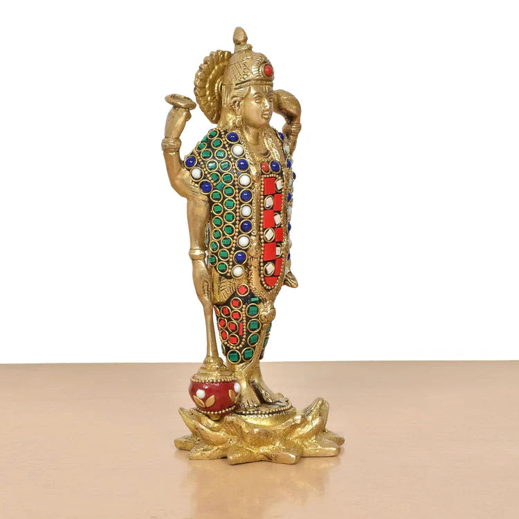Brassaura® Brass Lord Vishnu Standing Idol | Height 8 Inches