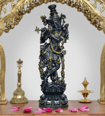 Brassaura® Brass Lord Krishna Figurine | Height 12 Inches