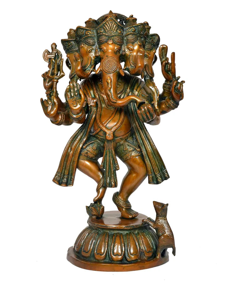 Brassaura® Brass Dancing Panchmukhi Ganesha Statue | Height 15 Inches