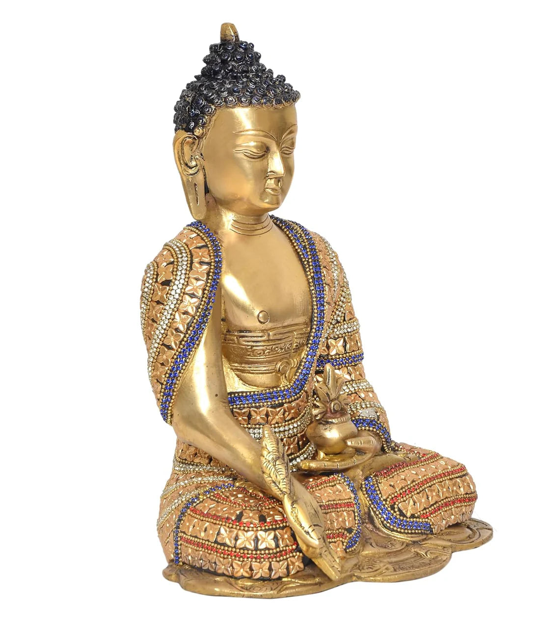 Brassaura® Brass Buddha Statue | 10 Inch Multicolor Buddha Idol | Handcrafted Brass Murti for Home & Meditation Décor