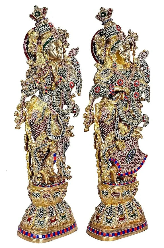 Brassaura® Brass Radha Krishna Statue Pair | 30 Inch Multicolor Standing Idols