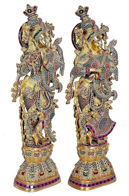 Brassaura® Brass Radha Krishna Statue Pair | 30 Inch Multicolor Standing Idols