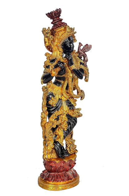 Brassaura® Lord Krishna Brass Murti | Traditional Brass Finish | Height 14.5 Inches