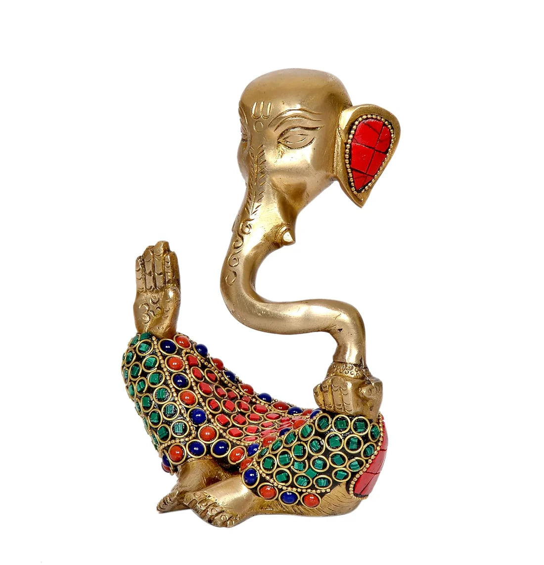 Brassaura® Modern Lord Ganesha Brass Idol with Stonework | Pure Brass | Height 6 Inches