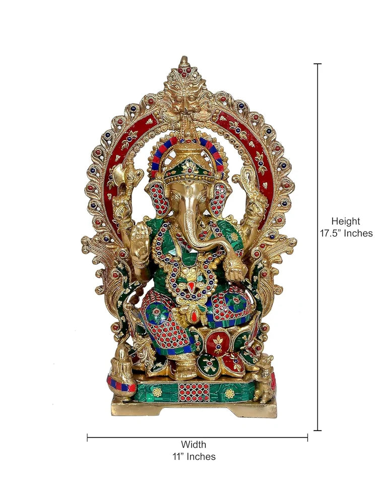 Brassaura® Brass Ganesha Statue with Kirtimuka Frame | Height 17.5 Inches