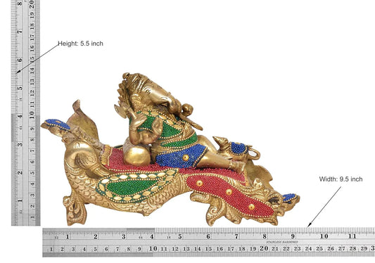 Brassaura® Brass Relaxing Ganesha Statue | Height 5.5 Inches
