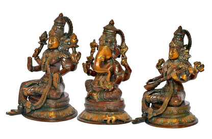 Brassaura® Brass Lakshmi Ganesh Saraswati Statue Idol | Height 10 Inches