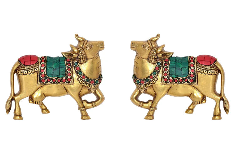 Brassaura® Brass Kamdhenu Cow Pair Wall Hanging | Height 4 Inches