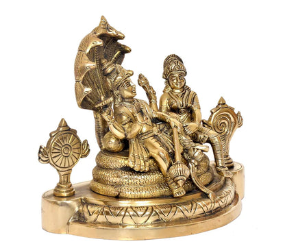 Brassaura® Brass Maa Lakshmi with Lord Vishnu Statue | Height 9.5 Inches