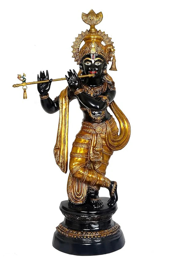 Brassaura® Brass Large Standing Krishna Flute Statue | Height 37 Inches