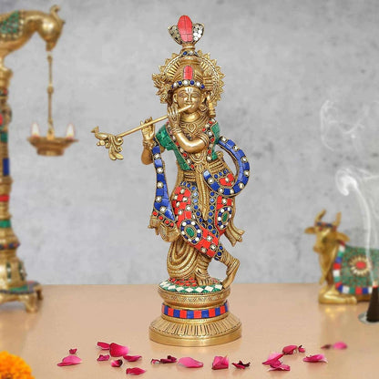 Brassaura® Brass Lord Krishna Idol | Height 15 Inches