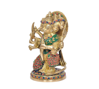Brassaura® Brass Panchmukhi Hanuman Idol | Height 9 Inches