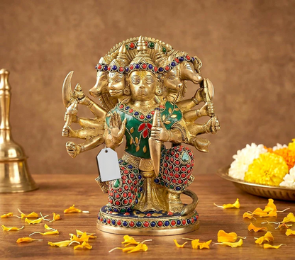 Brassaura® Brass Panchmukhi Hanuman Idol | Height 9 Inches