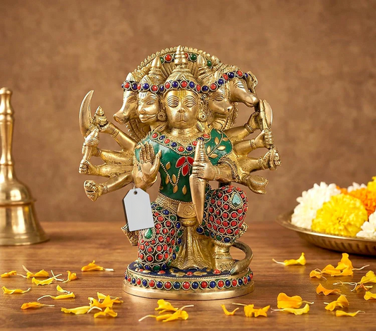 Brassaura® Brass Panchmukhi Hanuman Idol | Height 9 Inches