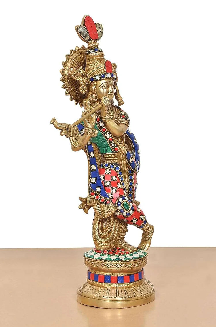 Brassaura® Brass Lord Krishna Idol | Height 15 Inches